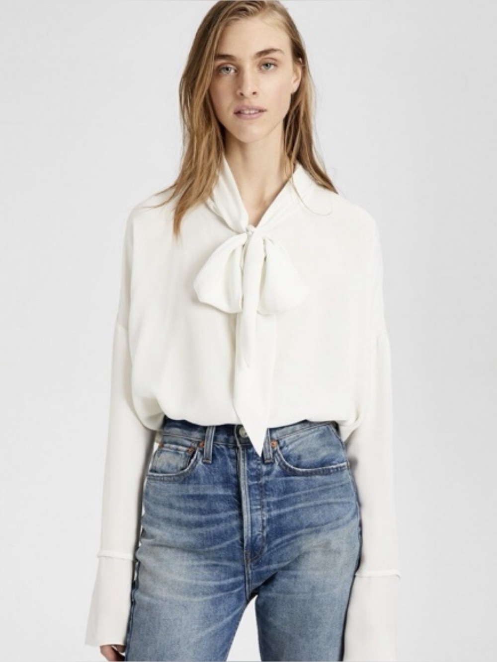 Theory Silk Scarf Shirt in Cream